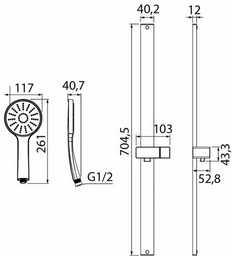 IDDIS штанга для душа 705х41 мм Slide SLI1FB0i16, металл, пластик