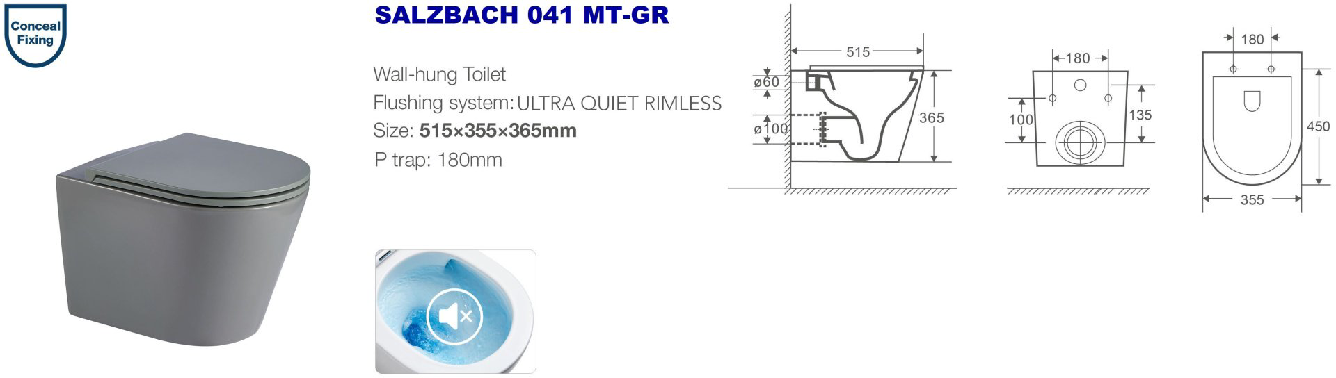 Унитаз WeltWasser WW Salzbach 041 MT-GR серый купить,NaN