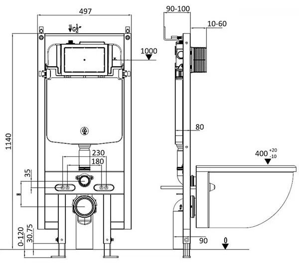 WeltWasser унитаз с инсталляцией JECKENBACH 004 GL-WT, санфаянс