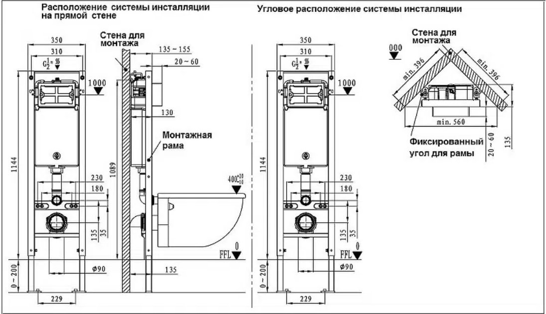 WeltWasser унитаз с инсталляцией NESENBACH 004 GL-WT, санфаянс купить,NaN