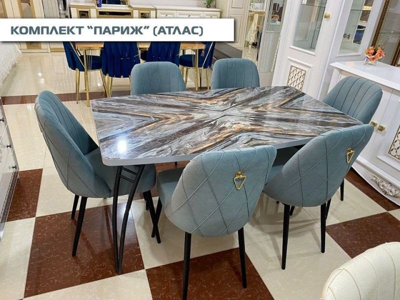 Комплект Grand Miks Париж, стол 150х85 см + 6 стульев, серый, голубой купить,280000