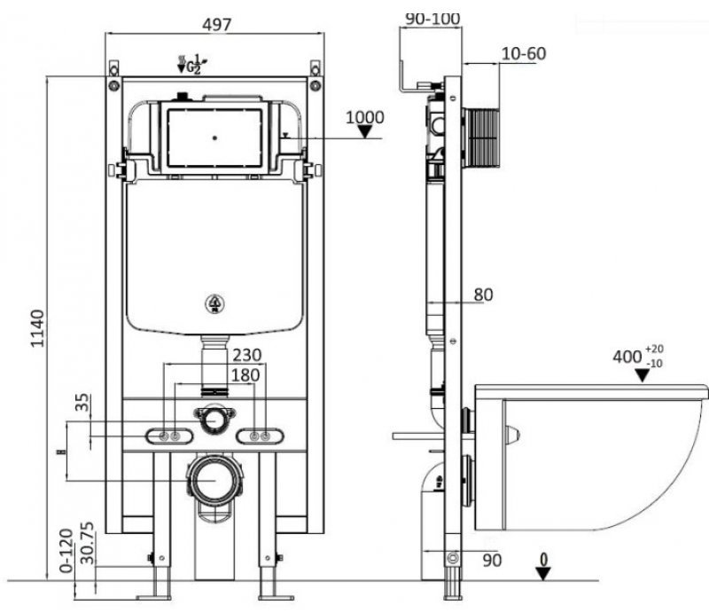 WeltWasser унитаз с инсталляцией ERLENBACH 004 GL-WT, санфаянс