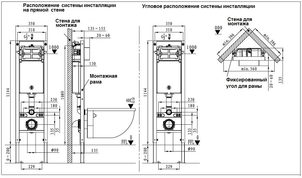 WeltWasser унитаз с инсталляцией SALZBACH 043 GL-WT, санфаянс