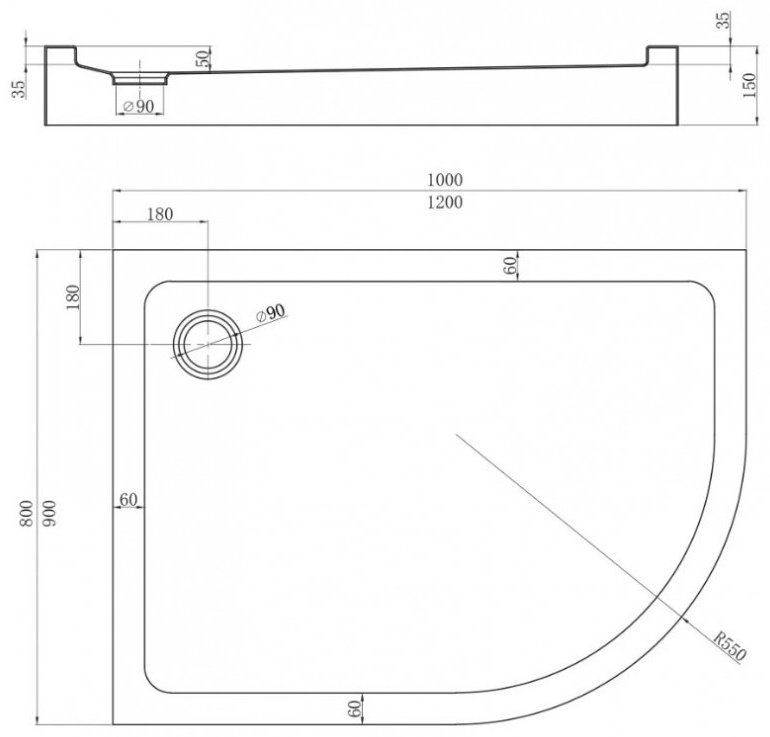 Душевой поддон Veconi TZ55LB-12080-C5 120x80 низкий