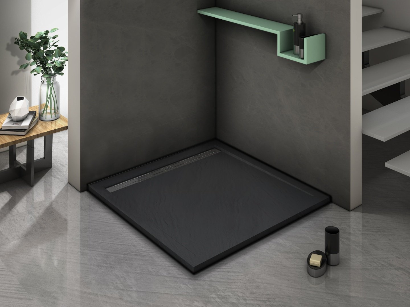 Душевой поддон KABINKA.KZ TRS 90 STONE-BL 90x90 низкий