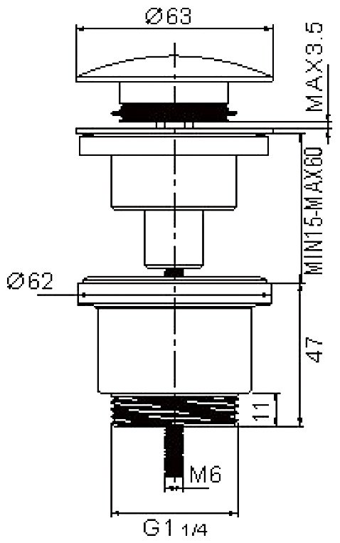 Донный клапан без перелива Rose RS31T 1 1/4 купить,NaN