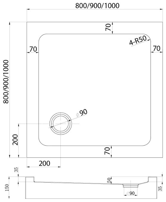 Душевой поддон KABINKA.KZ TZ52GR-80-C5 80x80 низкий