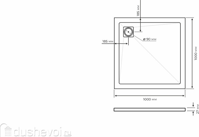 Душевой поддон KABINKA.KZ PTA-ST-100Wstone 100x100 низкий