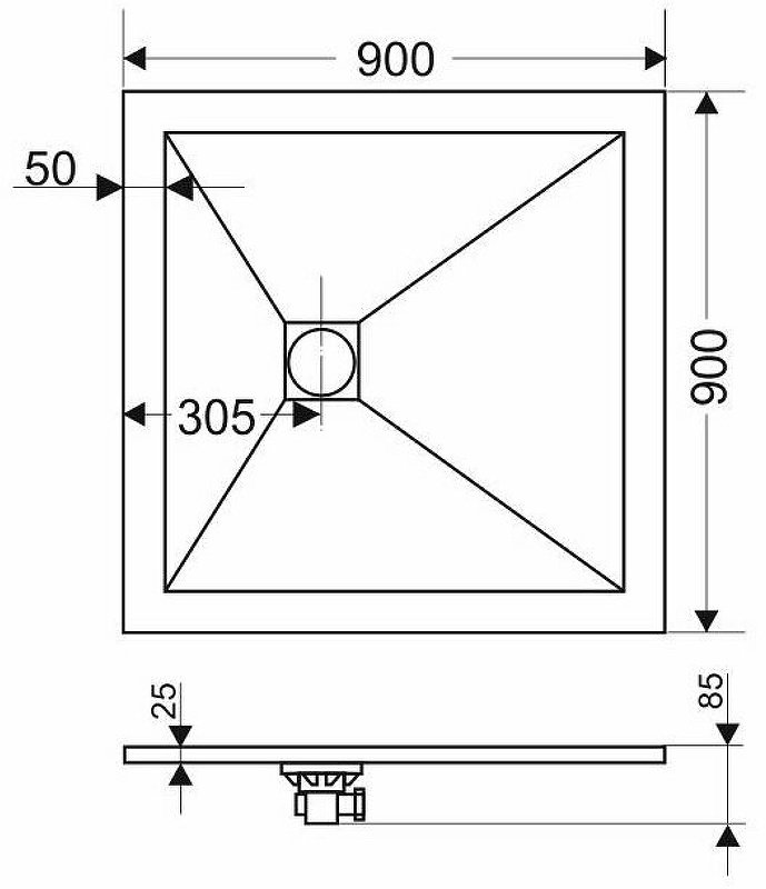 Душевой поддон Grossman GR-S29090Q 90x90 низкий