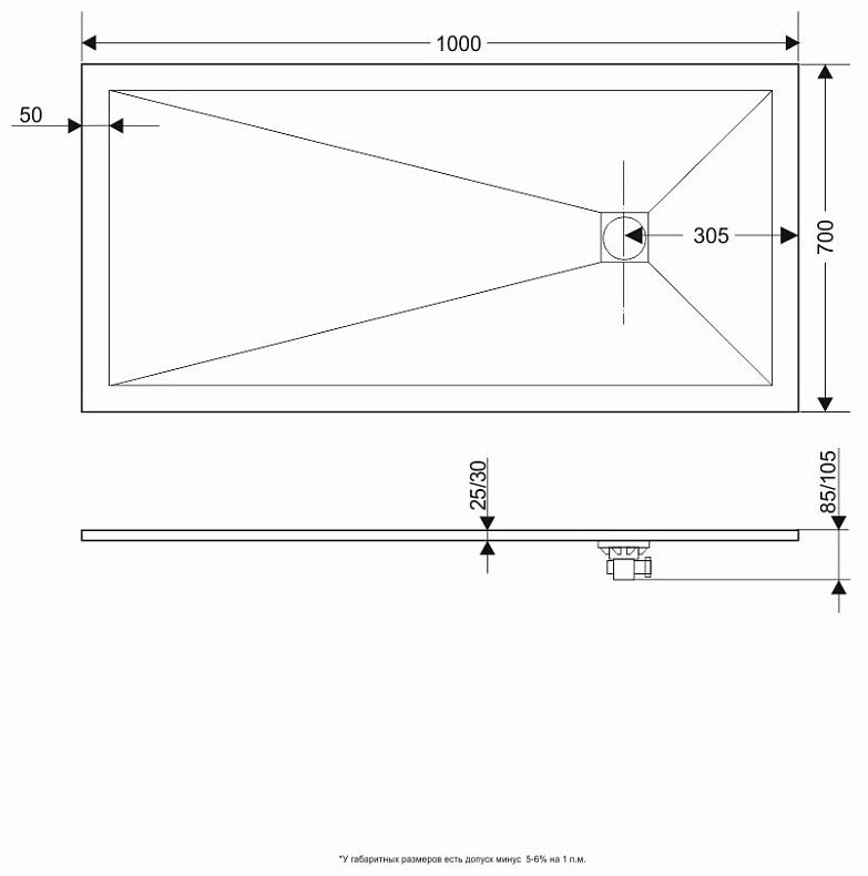Душевой поддон Grossman GR-S270100Q 100x70 низкий