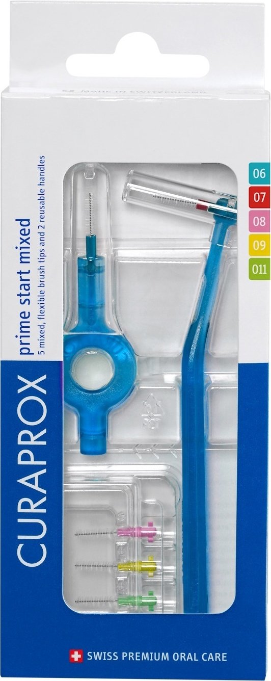 CURAPROX Набор для гигиенического ухода Prime Start mixed: 5 ершиков CPS 06-011 с держателем UHS409 и UHS470 набор по уходу за полостью рта жесткая 5 шт