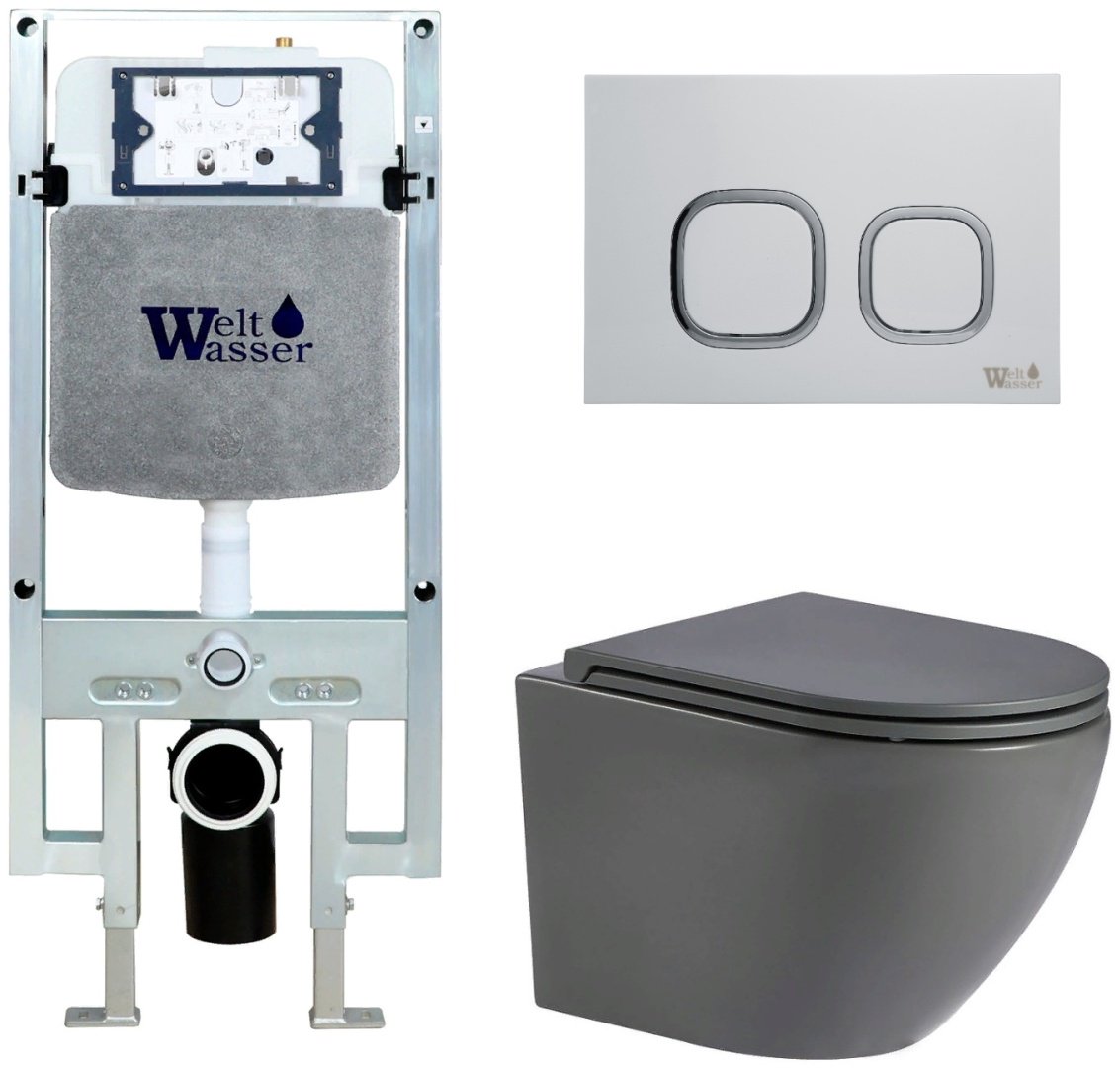 Унитаз WeltWasser Merzbach AM497ST68 с инсталляцией серый