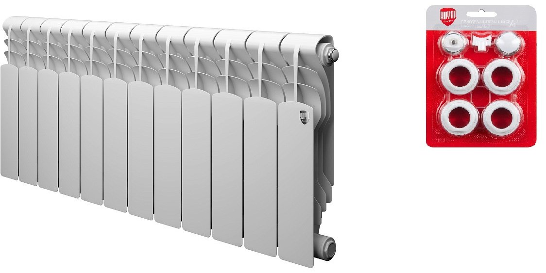 Радиатор Royal Thermo секционный Revolution Bimetall 350 биметаллический, кол-во секций: 12