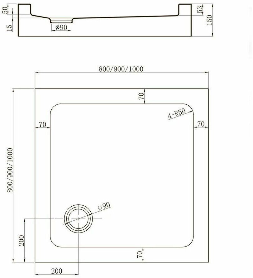 Душевой поддон Veconi TZ52B-100-C5 100x100 низкий