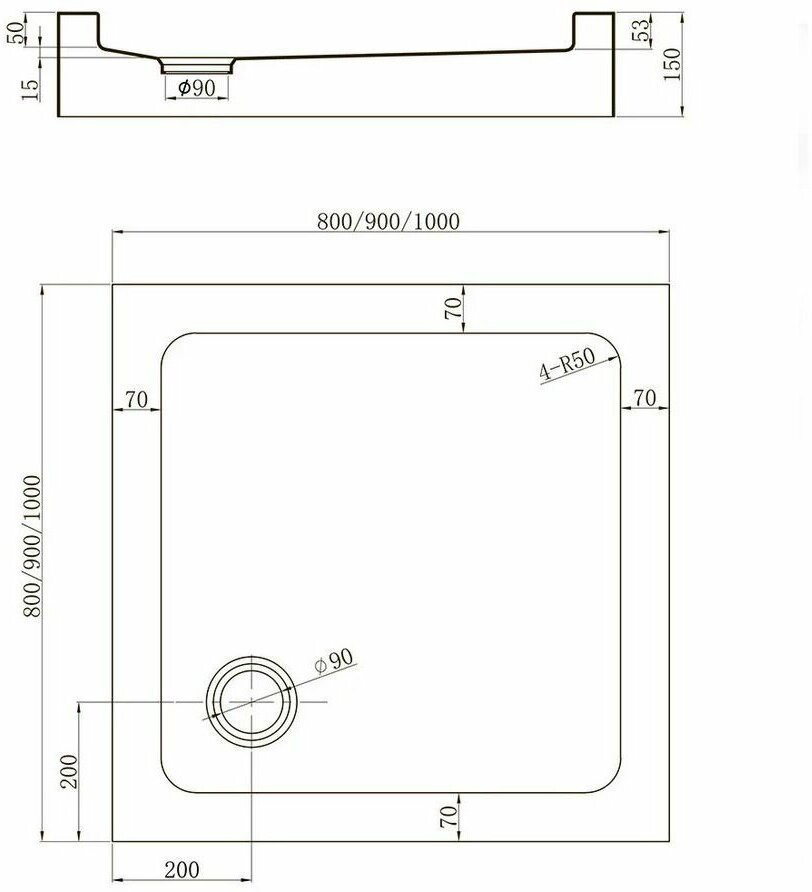 Душевой поддон Veconi TZ52B-100-C5 100x100 низкий