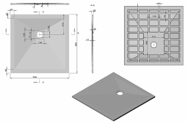 Душевой поддон KABINKA.KZ VST-4SR9090G 90x90 низкий