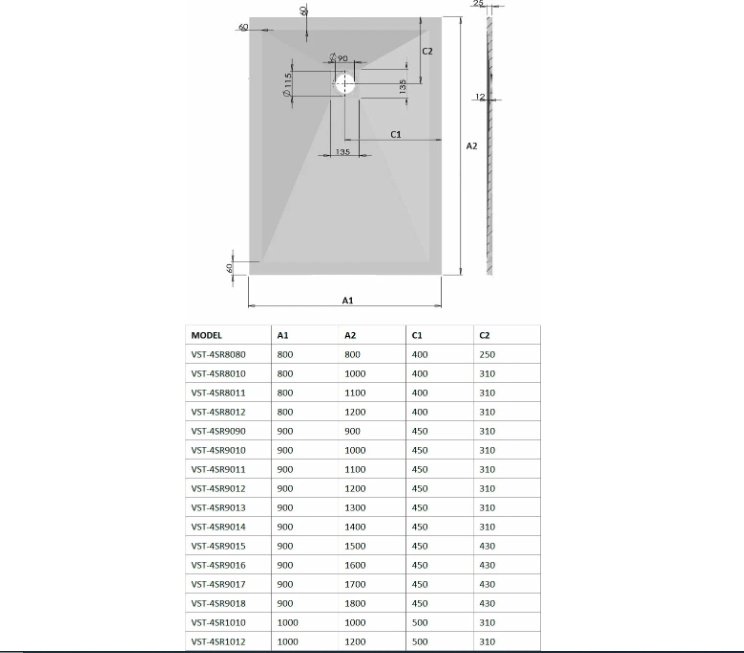 Душевой поддон KABINKA.KZ VST-4SR9090G 90x90 низкий