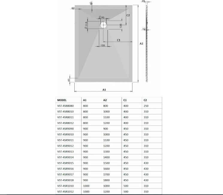 Душевой поддон KABINKA.KZ VST-4SR9090G 90x90 низкий купить,217400