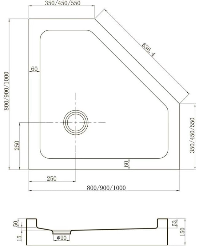Душевой поддон TZ53-100-C5 80x80 низкий