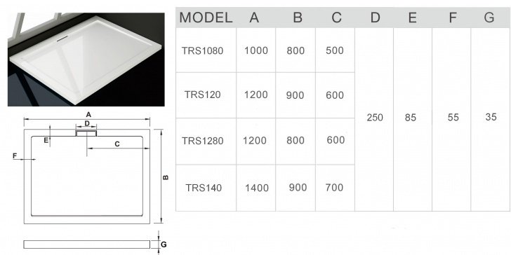 Душевой поддон KABINKA.KZ TRS 12090 120x90 низкий