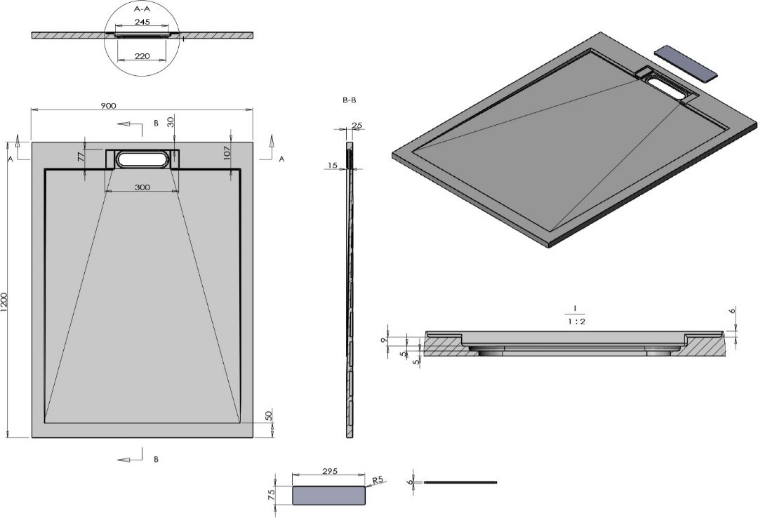 Душевой поддон KABINKA.KZ VST-4SRL9012A 120x90 низкий
