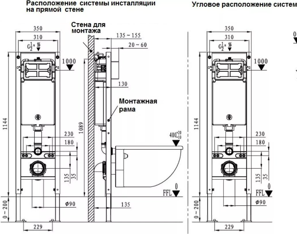 WeltWasser унитаз с инсталляцией NESENBACH 004 GL-WT, санфаянс купить,NaN