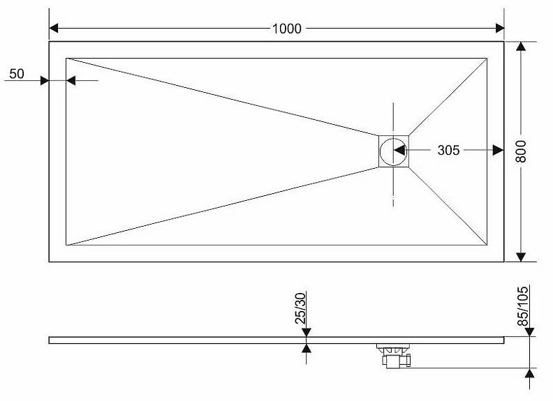 Душевой поддон Grossman GR-S180100Q 100x80 низкий