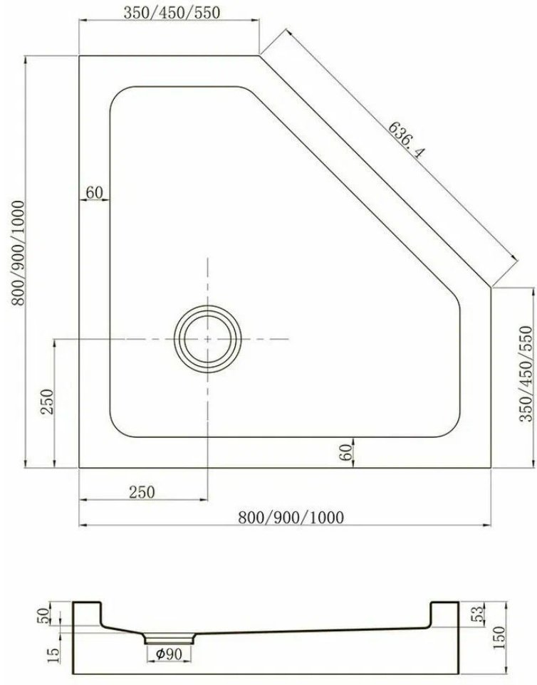 Душевой поддон KABINKA.KZ TZ-53B Арт. TZ53B-90-C5 90x90 низкий