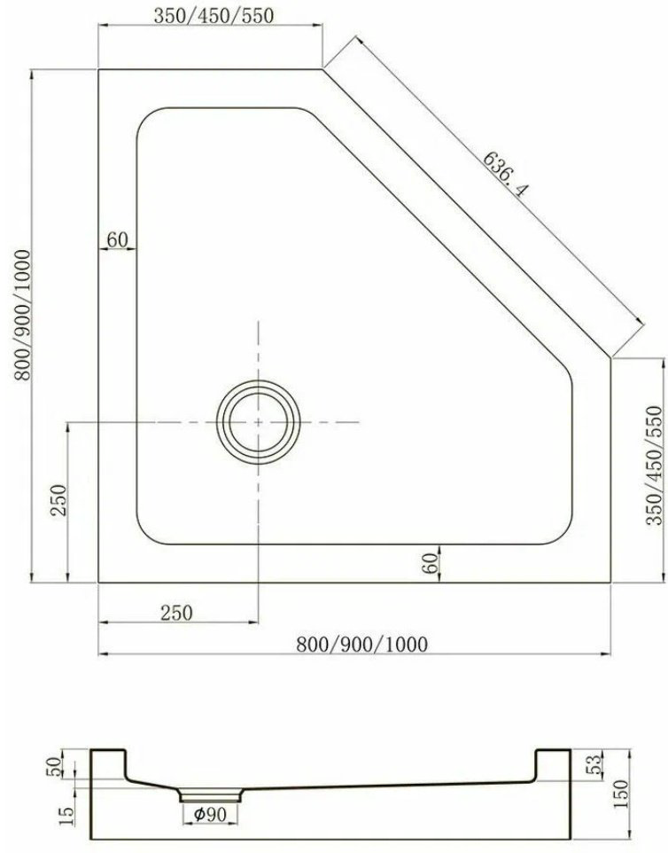 Душевой поддон KABINKA.KZ TZ-53B Арт. TZ53B-90-C5 90x90 низкий купить,108630