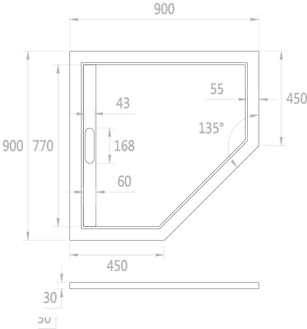 Душевой поддон KABINKA.KZ TRP 90 STONE-WT 90x90 низкий (пятиуг., искусст.мрамор, белый)