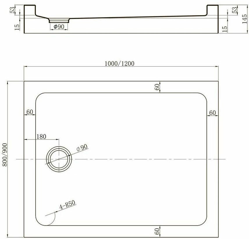 Душевой поддон Veconi TZ54B-12080-C5 120x80 низкий