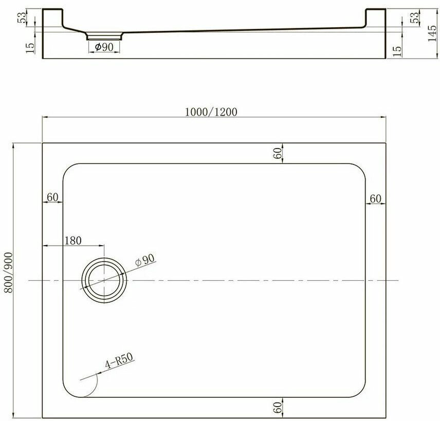 Душевой поддон Veconi TZ54B-12080-C5 120x80 низкий