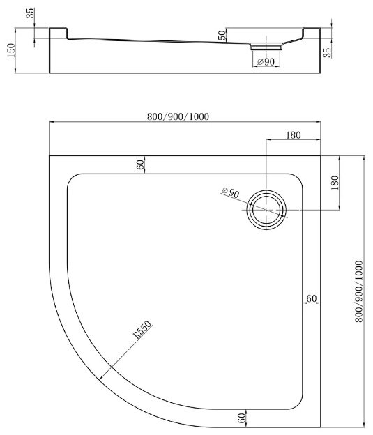 Душевой поддон Veconi TZ51B-90-C5 90x90 низкий