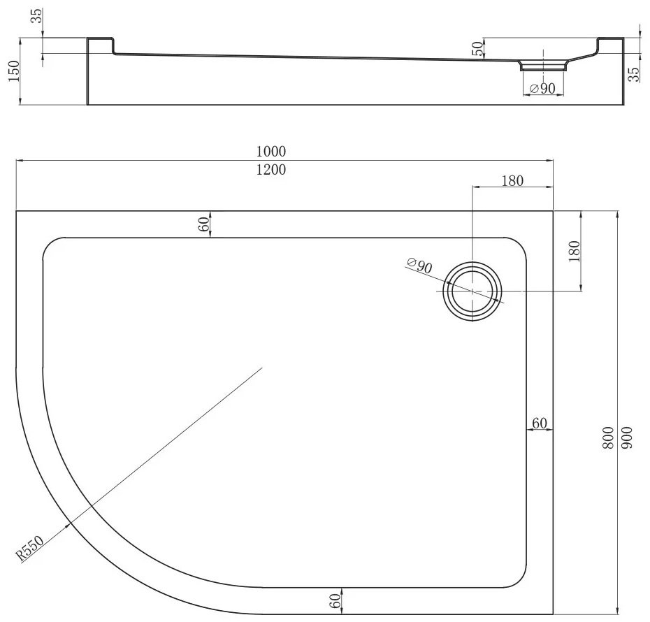 Душевой поддон Veconi TZ55RB-10080-C5 100x80 низкий