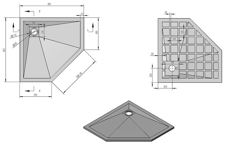 Душевой поддон KABINKA.KZ VST-4SP9090W 90x90 низкий