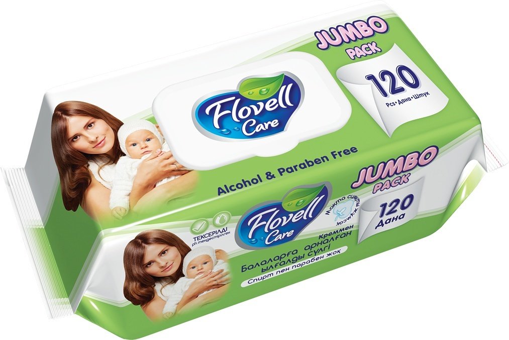 Детские влажные салфетки Flovell Care Classic 120 Zelenye 120 шт