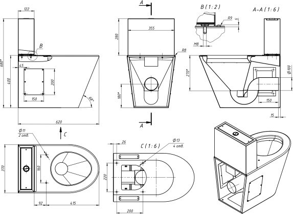 Унитаз Oceanus 1-001P серый