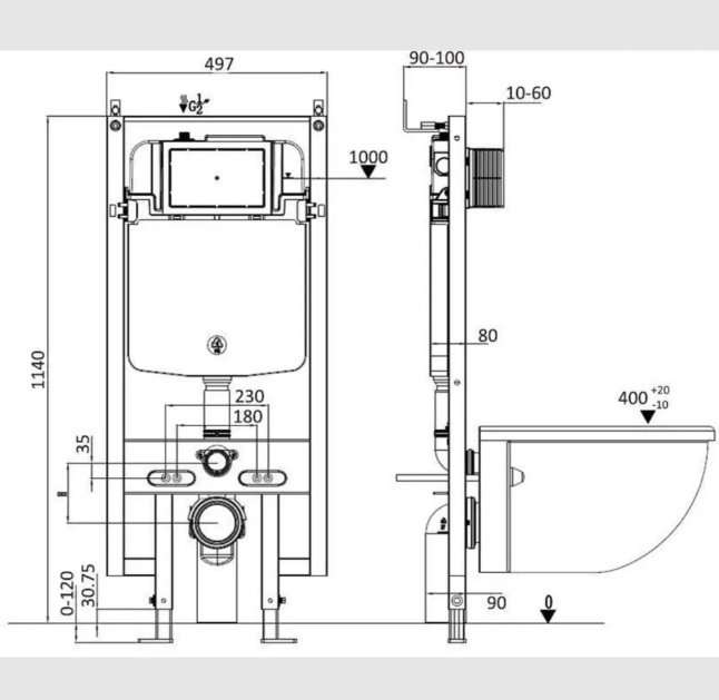 Унитаз WeltWasser Salzbach 043 MT-BL с инсталляцией черный купить,329000