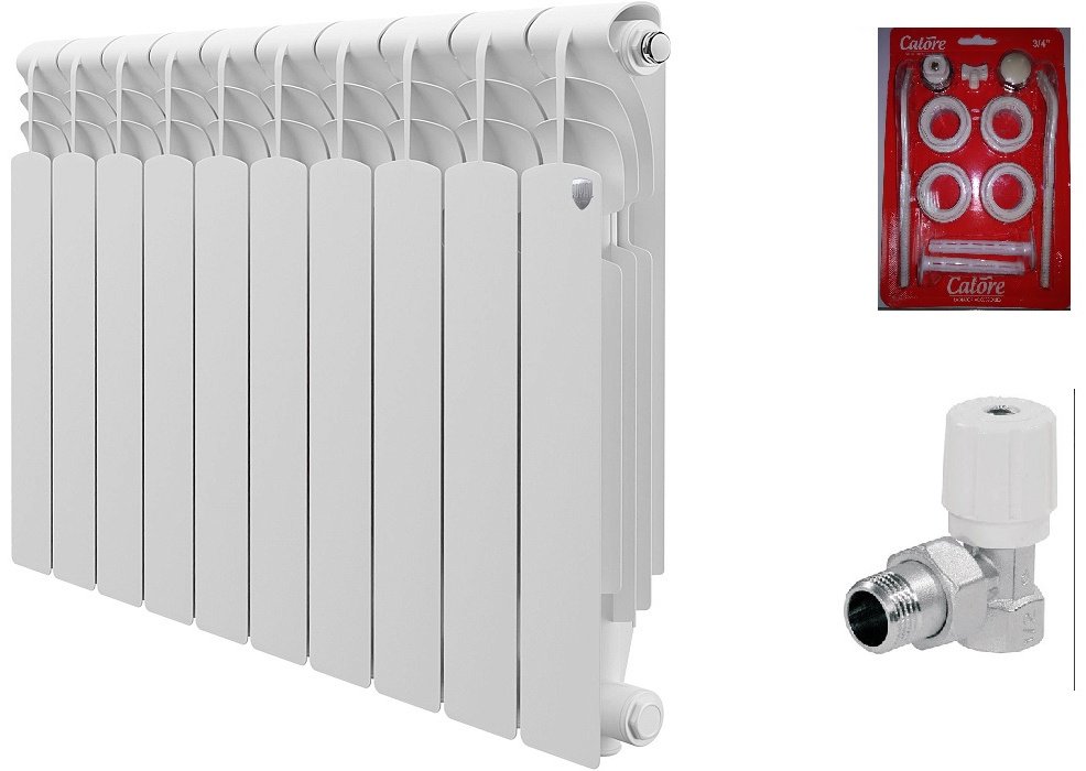 Радиатор Royal Thermo секционный Revolution 500 присоединительный набор 3/4 алюминиевый, кол-во секций: 10