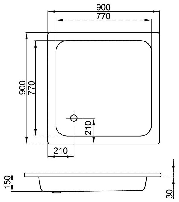 Душевой поддон KABINKA.KZ &#34;Aqua Toria&#34; 70x70 низкий