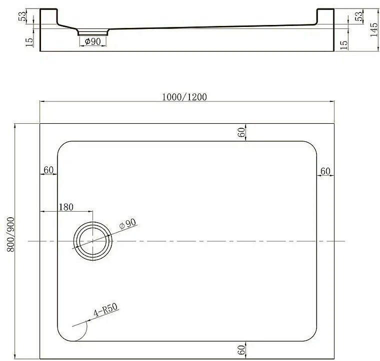 Душевой поддон VERONI TZ-54B Арт.TZ54B-12090-C5 120x90 низкий