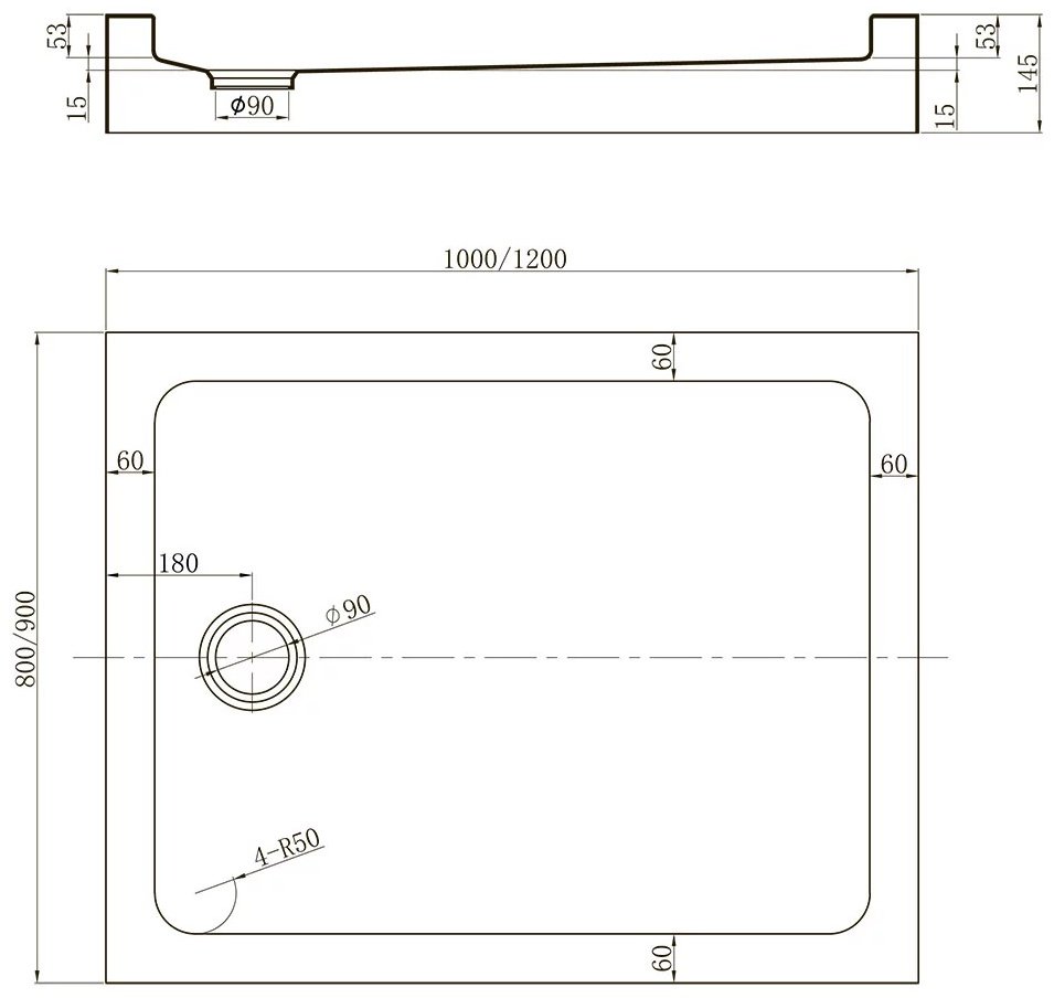 Душевой поддон Veconi TZ54-10090-C5 100x90 низкий