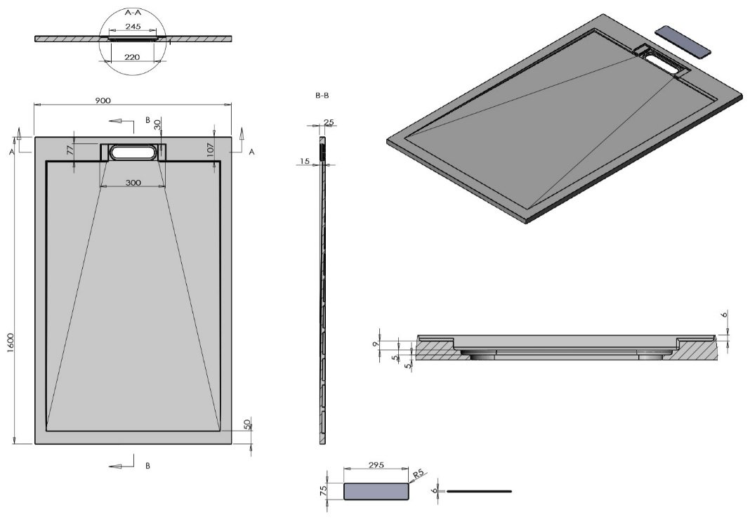 Душевой поддон KABINKA.KZ VST-4SRL9016A 160x90 низкий купить,NaN