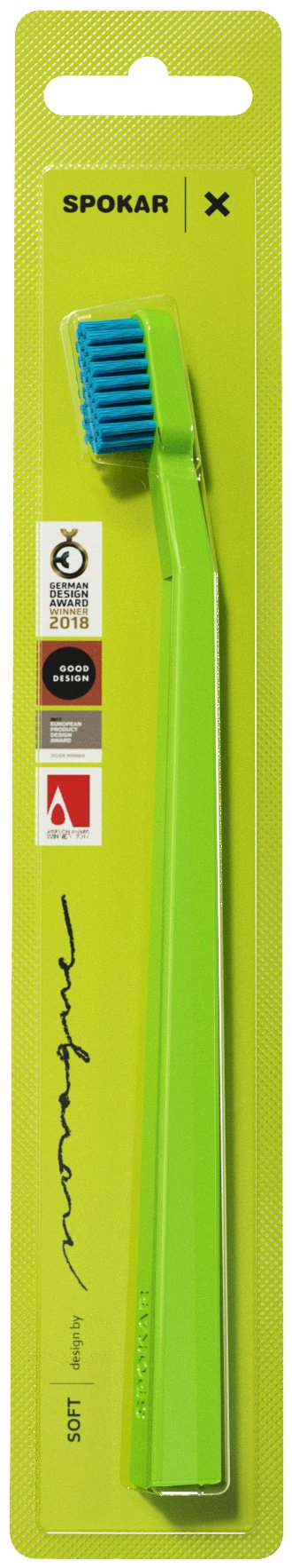 Spokar Зубная щетка 3429 X soft, 2500 мягких щетинок из полиэстра d0,15 мм зелёная зубная щетка мягкая 1 шт