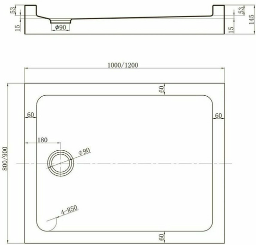 Душевой поддон Veconi TZ54B-10090-C5 100x90 низкий
