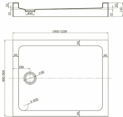 Душевой поддон VERONI TZ-54B Арт.TZ54B-12090-C5 120x90 низкий