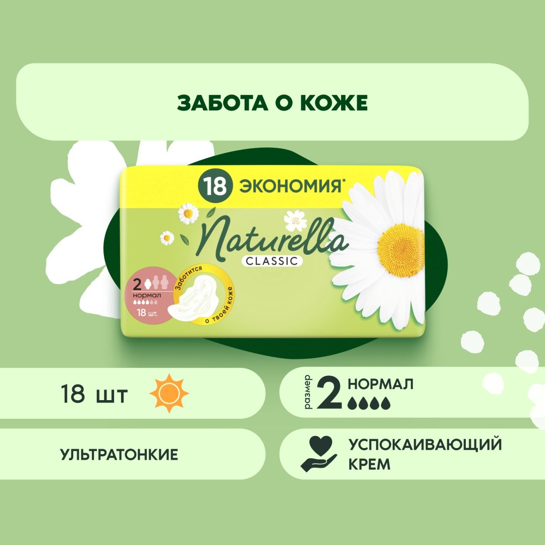 Прокладки Naturella Classic Camomile Нормал 18шт купить,NaN