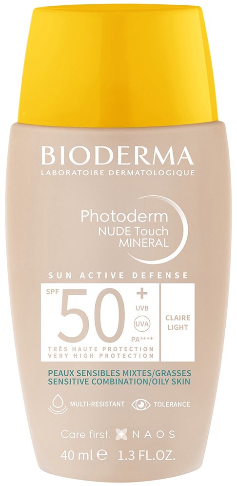 Bioderma флюид Photoderm Nude Touch Mineral Sun Active Defense Claire Light SPF50 для лица 40 мл купить,NaN