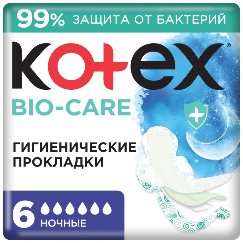 Kotex прокладки Bio-Care Night 6 шт купить,NaN