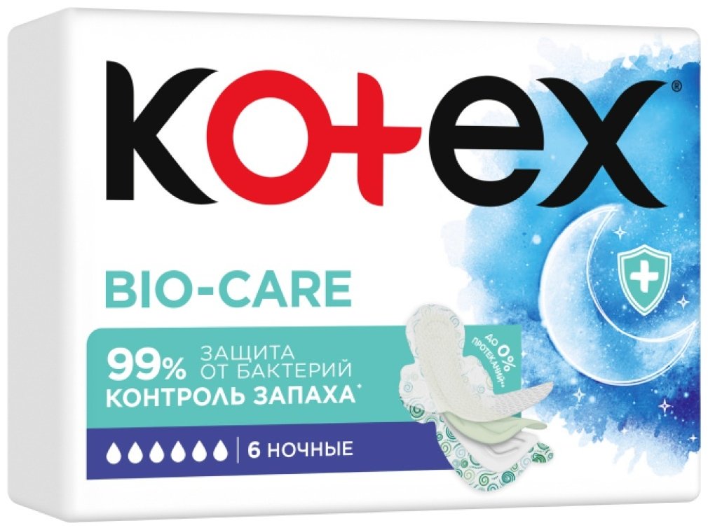 Kotex прокладки Bio-Care Night 6 шт купить,NaN